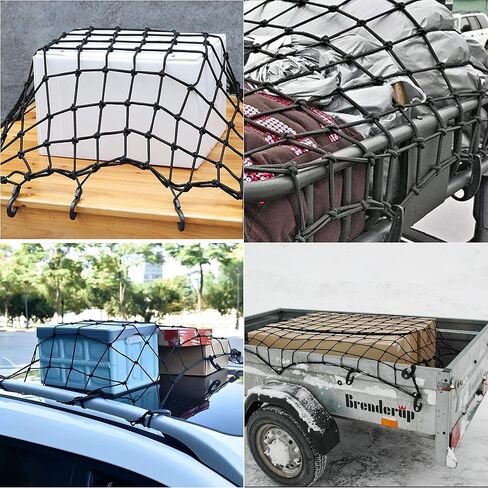 شبكة شحن 3'x3 'لسرير شاحنة بيك آب - يمتد إلى 9'x9' كحد أقصى ، شبكة الشحن الشاقة مع Net 5mm Latex Core Net - متينة لسرير الشاحنة الصغيرة ، ورفوف السقف ، والمقطورات والمزيد in Saudi Arabia