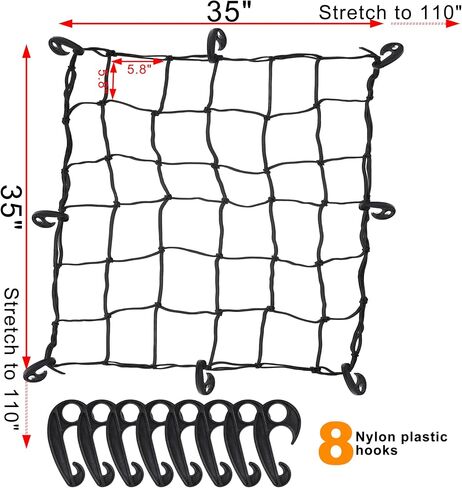 شبكة شحن 3'x3 'لسرير شاحنة بيك آب - يمتد إلى 9'x9' كحد أقصى ، شبكة الشحن الشاقة مع Net 5mm Latex Core Net - متينة لسرير الشاحنة الصغيرة ، ورفوف السقف ، والمقطورات والمزيد in Saudi Arabia