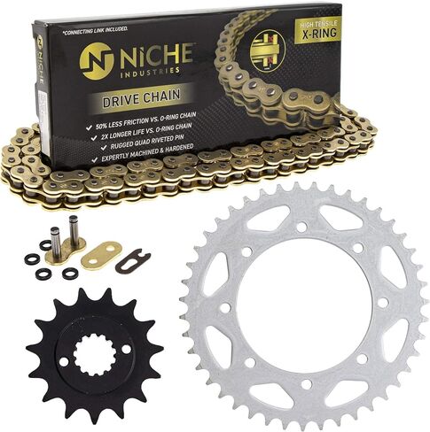 NICHE Drive Sprocket Chain Combo for Kawasaki KLR650 Front 15 Rear 43 Tooth 520V-X X-Ring 106 Links in Kuwait