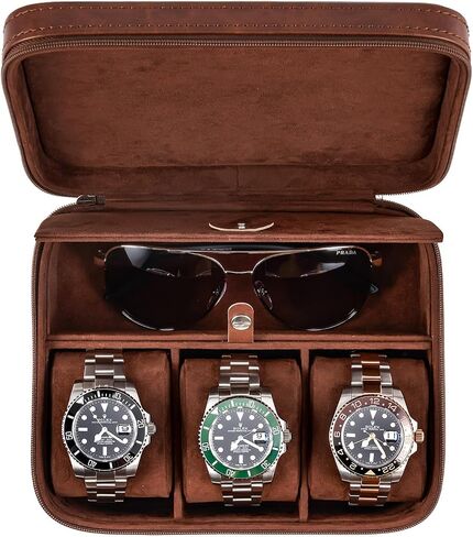 Awesometik 3 Slot Luxury Travel Faux Leather Watch Case. Watch Storage Organizer. Watch Display & Watch Holder. Perfect For Watch Collection. Ready to Gift for Men (3 Slot Watch Case) in Saudi Arabia