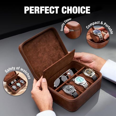 Awesometik 3 Slot Luxury Travel Faux Leather Watch Case. Watch Storage Organizer. Watch Display & Watch Holder. Perfect For Watch Collection. Ready to Gift for Men (3 Slot Watch Case) in Saudi Arabia