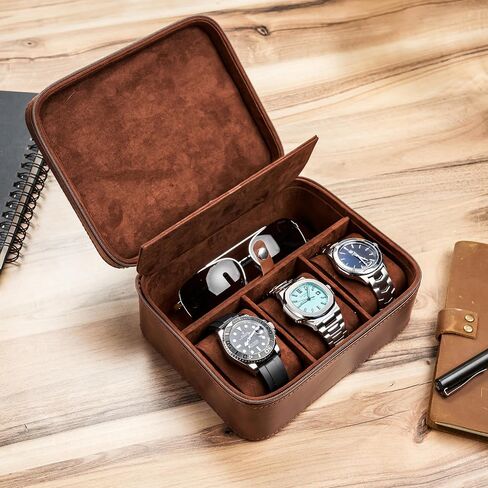 Awesometik 3 Slot Luxury Travel Faux Leather Watch Case. Watch Storage Organizer. Watch Display & Watch Holder. Perfect For Watch Collection. Ready to Gift for Men (3 Slot Watch Case) in Saudi Arabia