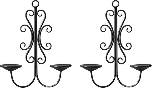SOFE Metal Black Candle Sconces Set of 2, Double Arm Rustic Wall Candle Holders for Pillar Candles 16 Inches Long, Hanging Candle Wall Sconces for Hallway, Fireplace, Living Room in Saudi Arabia