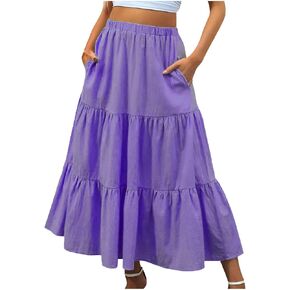 Women Maxi Boho Skirts Summer Trendy Beach Long Skirt Tiered Flowy Ruffle Skirts Casual Vacation Skirt with Pocket in Saudi Arabia