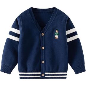 Toddler Boys V-Neck Cartoon Embroidery Button-up Cardigan Cute Fall Winter Long Sleeve Warm Jacket Outerwear in Saudi Arabia