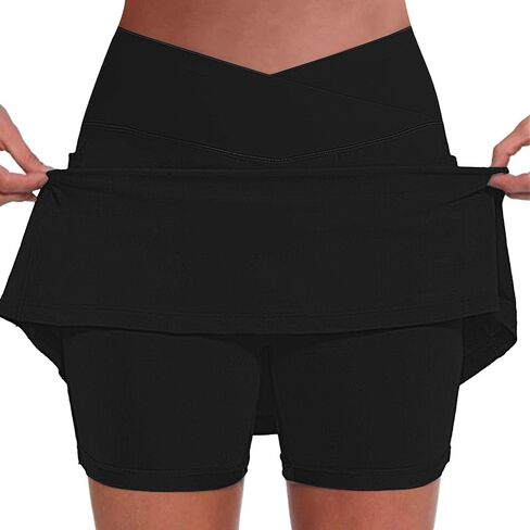 Plus Size Athletic Skorts for Women Pockets Yoga Shorts Tummy Control High Waist Tennis Skirts with Built in Shorts in Saudi Arabia