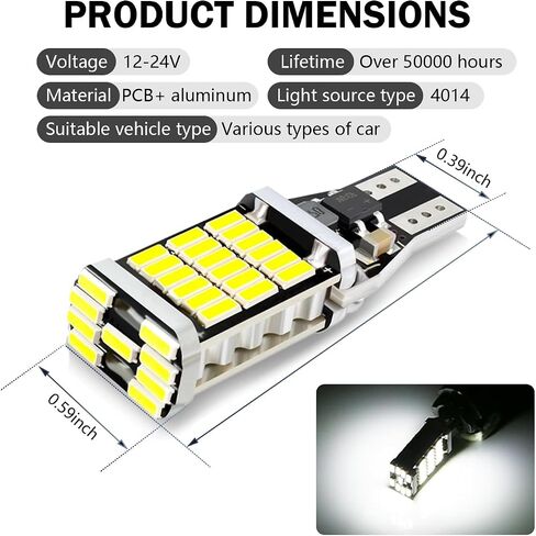 4 PCS 921 LED Bulb Reverse Light, Super Bright 45 4014 Chipsets, 6000K White Plug & Play Error-Free Reverse Lighting Replacement, Universal for Cars & Trucks (White) in Saudi Arabia