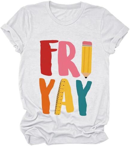 المعلم o القمصان العنق للنساء ، الجمعة yay المعلم tshirt ، لطيف لطيف o-رقص قصير الأكمام مرة أخرى إلى قمم المدرسة in Kuwait