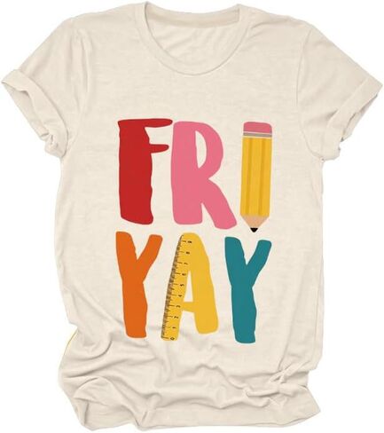 المعلم o القمصان العنق للنساء ، الجمعة yay المعلم tshirt ، لطيف لطيف o-رقص قصير الأكمام مرة أخرى إلى قمم المدرسة in Kuwait