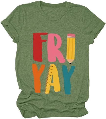 المعلم o القمصان العنق للنساء ، الجمعة yay المعلم tshirt ، لطيف لطيف o-رقص قصير الأكمام مرة أخرى إلى قمم المدرسة in Kuwait