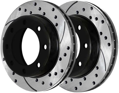 Autoshack Black Hat محفورة ودوارات فرامل متدنية مجموعة بديلة فرامل خلفية للفرامل لشراء Chevrolet Express 3500 Express 2500 Silverado 2500 HD Classic GMC Sierra 2500 HD Savana 3500 V8 RWD PR65057LR in Kuwait