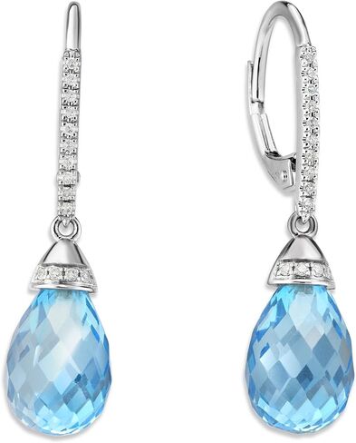 14K White Gold Genuine Blue Topaz 8-1/2Ct Drop Dangle Earrings with Diamonds in Saudi Arabia