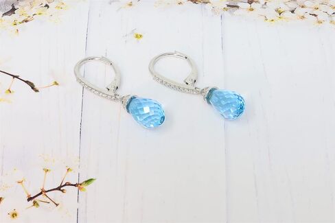 14K White Gold Genuine Blue Topaz 8-1/2Ct Drop Dangle Earrings with Diamonds in Saudi Arabia