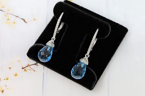 14K White Gold Genuine Blue Topaz 8-1/2Ct Drop Dangle Earrings with Diamonds in Saudi Arabia