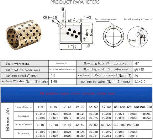Industrial Graphite-Copper Bushings | 1pc JDB-Type Oil-Free Self-lubricating Graphite Copper Bushings, Inner Diameter 30mm, Outer Diameter 34mm, Bearing Straight Cylindrical Sliding Guide Bushings Sle in Saudi Arabia