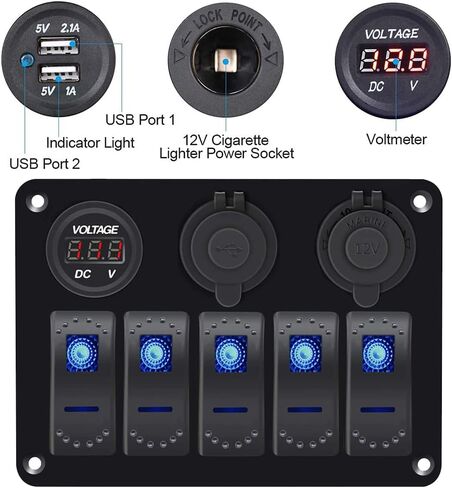 مقاوم للماء البرتقال قارب الروك لوحة التبديل 3.1A فولت المزدوج USB مقبس LED ضوء الفولتميتر ولاعة السجائر المقبس 5 بانج الروك لوحة التبديل لسيارة RV SUV قارب in Kuwait