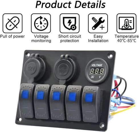 مقاوم للماء البرتقال قارب الروك لوحة التبديل 3.1A فولت المزدوج USB مقبس LED ضوء الفولتميتر ولاعة السجائر المقبس 5 بانج الروك لوحة التبديل لسيارة RV SUV قارب in Kuwait