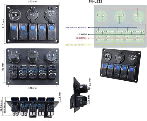 مقاوم للماء البرتقال قارب الروك لوحة التبديل 3.1A فولت المزدوج USB مقبس LED ضوء الفولتميتر ولاعة السجائر المقبس 5 بانج الروك لوحة التبديل لسيارة RV SUV قارب in Kuwait