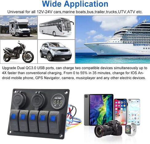 مقاوم للماء البرتقال قارب الروك لوحة التبديل 3.1A فولت المزدوج USB مقبس LED ضوء الفولتميتر ولاعة السجائر المقبس 5 بانج الروك لوحة التبديل لسيارة RV SUV قارب in Kuwait