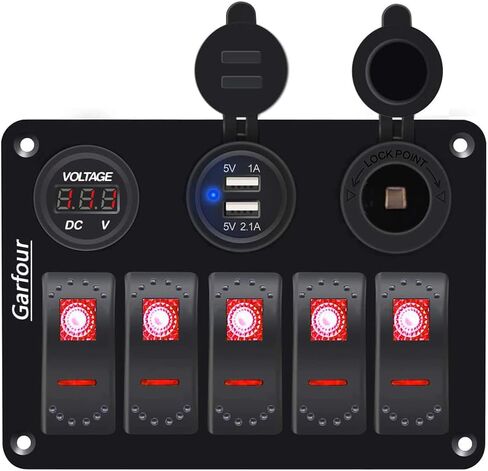 مقاوم للماء البرتقال قارب الروك لوحة التبديل 3.1A فولت المزدوج USB مقبس LED ضوء الفولتميتر ولاعة السجائر المقبس 5 بانج الروك لوحة التبديل لسيارة RV SUV قارب in Kuwait