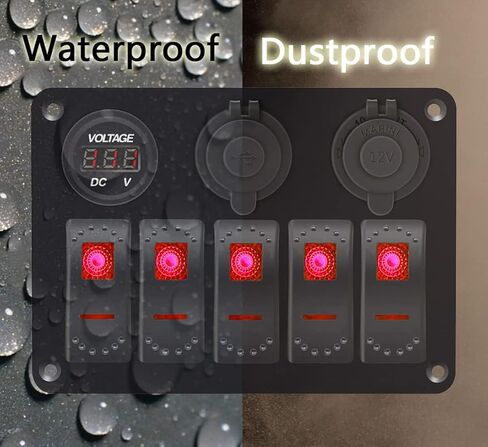 مقاوم للماء البرتقال قارب الروك لوحة التبديل 3.1A فولت المزدوج USB مقبس LED ضوء الفولتميتر ولاعة السجائر المقبس 5 بانج الروك لوحة التبديل لسيارة RV SUV قارب in Kuwait