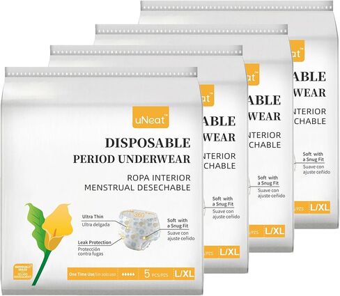 uNeat Disposable Period Underwear for Women, Unscented, Overnight, Ultra-Thin and Leakproof for Period, Postpartum, and Incontinence (Size S/M, 5 Count) in Saudi Arabia