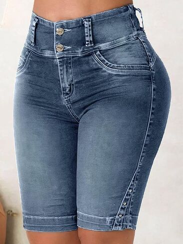 Flamingals Jean Shorts Bermuda Denim Shorts for Women High Waist Shorts Tummy Control Jean Shorts in Kuwait
