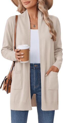 Zeagoo Women Long Cardigan Subtigan سترات خفيفة الوزن مفتوحة الأمامية متماسكة معاطف سترة سترة عصرية مع جيب in Saudi Arabia