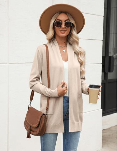 Zeagoo Women Long Cardigan Subtigan سترات خفيفة الوزن مفتوحة الأمامية متماسكة معاطف سترة سترة عصرية مع جيب in Saudi Arabia