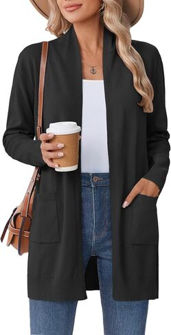 Zeagoo Women Long Cardigan Subtigan سترات خفيفة الوزن مفتوحة الأمامية متماسكة معاطف سترة سترة عصرية مع جيب in Kuwait