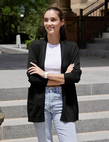 Zeagoo Women Long Cardigan Subtigan سترات خفيفة الوزن مفتوحة الأمامية متماسكة معاطف سترة سترة عصرية مع جيب in Kuwait