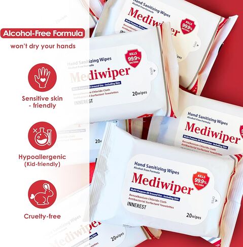 Innerest Mediwiper (1920 Wipes) Antibacterial Hand Wipes | Non Alcohol Wipes Bulk Hand Sanitizer - 80 Count, 24Packs in Saudi Arabia