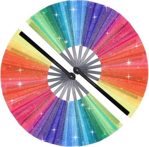 2 Pcs Big Rainbow Hand Fan, Large Pride Fans Glitter Folding Rave Handheld Fans for Women Men Pride Month Parade Cosplay Costume Photo Props Chinese Festival Party Dance Decorations in Saudi Arabia