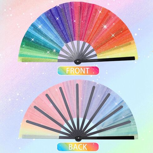 2 Pcs Big Rainbow Hand Fan, Large Pride Fans Glitter Folding Rave Handheld Fans for Women Men Pride Month Parade Cosplay Costume Photo Props Chinese Festival Party Dance Decorations in Saudi Arabia