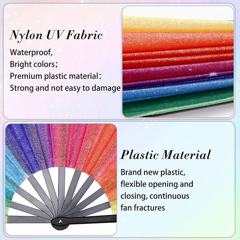 2 Pcs Big Rainbow Hand Fan, Large Pride Fans Glitter Folding Rave Handheld Fans for Women Men Pride Month Parade Cosplay Costume Photo Props Chinese Festival Party Dance Decorations in Saudi Arabia