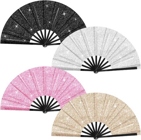 chunful 4 pcs glitter كبيرة المعجبين الصينيين القابلة للطي للرقص على الخط ، والأحذية على الأرض يدويا باليد يصفق المشجعين لخط الرقص edm festival performan in Saudi Arabia