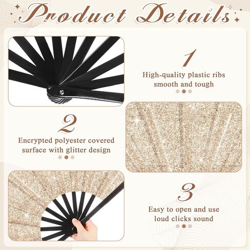 chunful 4 pcs glitter كبيرة المعجبين الصينيين القابلة للطي للرقص على الخط ، والأحذية على الأرض يدويا باليد يصفق المشجعين لخط الرقص edm festival performan in Saudi Arabia