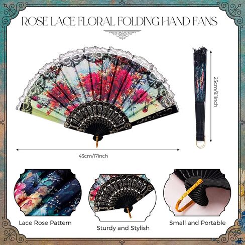 24 pcs Lace Handheld Folding Fan 16.73 x 9.06 Inch Woman Bridal Flower Vintage Folding Hand Fans for Line Dancing Tea Party Wedding Decorative(Blue,Classic Style) in Saudi Arabia