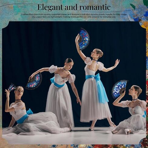 24 pcs Lace Handheld Folding Fan 16.73 x 9.06 Inch Woman Bridal Flower Vintage Folding Hand Fans for Line Dancing Tea Party Wedding Decorative(Blue,Classic Style) in Saudi Arabia