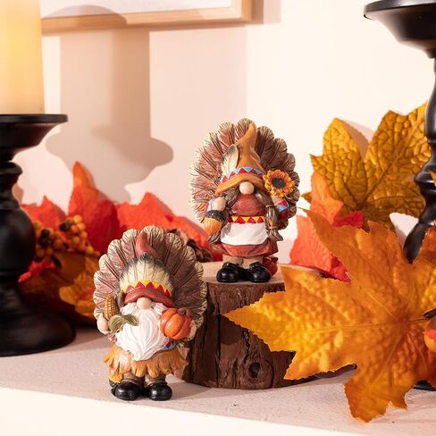Valery Madelyn Gnomes Fall Decorations for Home, 2 Pcs Harvest Gnomes for Table Indoor Outdoor, Funny Garden Gnome Statue Thanksgiving Autumn Figurines Gifts for Room Yard Party Porch 6inch in Saudi Arabia