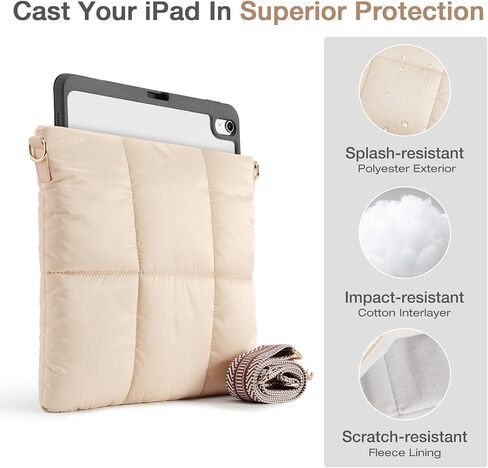 حقيبة تابلت MoKo Puffer لجهاز iPad Pro 12.9 بوصة، Galaxy S8+/S9+ 12.4، حقيبة كروس للنساء، حقيبة حمل مبطنة للكمبيوتر اللوحي مع حزام كتف وحامل قلم، أبيض حليبي in Saudi Arabia