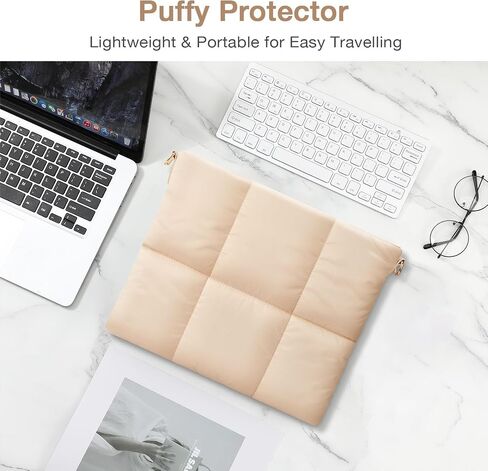 حقيبة تابلت MoKo Puffer لجهاز iPad Pro 12.9 بوصة، Galaxy S8+/S9+ 12.4، حقيبة كروس للنساء، حقيبة حمل مبطنة للكمبيوتر اللوحي مع حزام كتف وحامل قلم، أبيض حليبي in Saudi Arabia