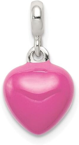 925 Sterling Silver Pink Enamel Heart Enhancer Pendant (L- 17 mm, W- 9 mm) in Saudi Arabia