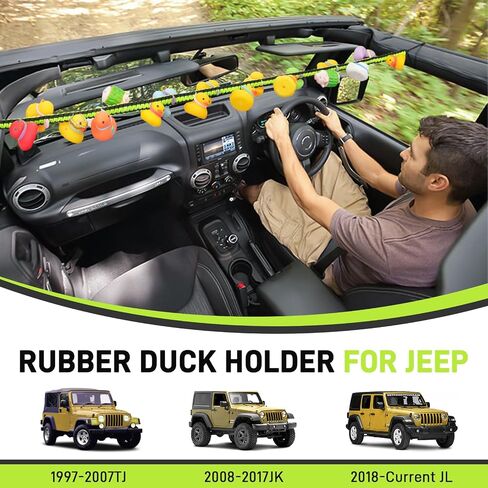 حامل البطة لجيب ، حامل حبل البط المرن من طراز Jeep Wrangler YJ TJ JK JL & Gladiator JT ، Paracord Ducks Hound Fixed ، Hold 36 Ducks ، Gift for Jeep Lover (Black) in Kuwait