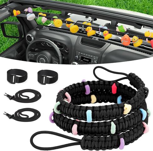 Duck Holder for Jeep, Elastic Rubber Duck Rope Holder for Jeep Wrangler YJ TJ JK JL & Gladiator JT, Paracord Ducks Display Fixed Mount, Hold 36 Ducks, Gift for Jeep Lover (Black) in Kuwait