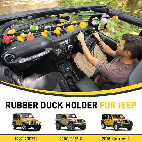 Duck Holder for Jeep, Elastic Rubber Duck Rope Holder for Jeep Wrangler YJ TJ JK JL & Gladiator JT, Paracord Ducks Display Fixed Mount, Hold 36 Ducks, Gift for Jeep Lover (Black) in Kuwait