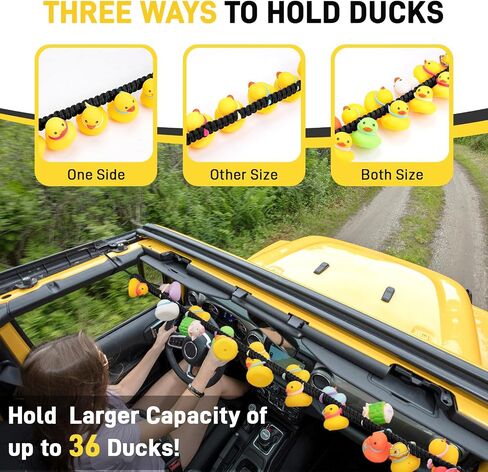 Duck Holder for Jeep, Elastic Rubber Duck Rope Holder for Jeep Wrangler YJ TJ JK JL & Gladiator JT, Paracord Ducks Display Fixed Mount, Hold 36 Ducks, Gift for Jeep Lover (Black) in Kuwait