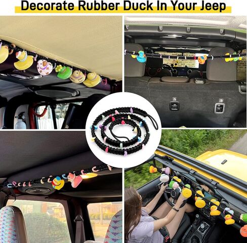 Duck Holder for Jeep, Elastic Rubber Duck Rope Holder for Jeep Wrangler YJ TJ JK JL & Gladiator JT, Paracord Ducks Display Fixed Mount, Hold 36 Ducks, Gift for Jeep Lover (Black) in Kuwait