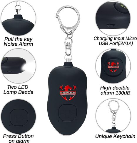Fightsense Personal Alarm Keychain with Snap Hook, 130dB Siren Safety Alarm for Women LED Light (300m Audible) (Cyan) in Saudi Arabia