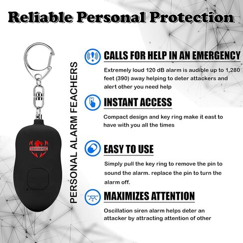 Fightsense Personal Alarm Keychain with Snap Hook, 130dB Siren Safety Alarm for Women LED Light (300m Audible) (Cyan) in Saudi Arabia